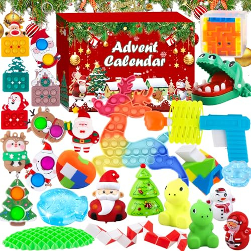 Calendario Avvento 2025 Fidget Toys, 24 Giorni di Calendario Natalizio con Conto Alla Rovescia, Regali di Natale con Giocattolo Antistress per Bambini, Ragazzi, Ragazze, Adolescenti