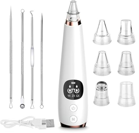 TAIHOBO Aspiratore Punti Neri, Aspira Punti Neri Viso di Elettrico con Estrattore Punti Neri in Acciaio Inossidabile, 3 Modalità di Aspirazione e 6 Testine, Ricaricabile per USB, per Uomini e Donne