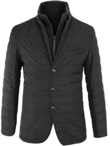 VEQUÈ Giubbotto Uomo Invernale Giacca Imbottita Casual Maniche Lunghe Zip Giubbino Sartoriale Giaccone Elegante Piumino (IT, Testo, L, Regular, Regular, NERO)
