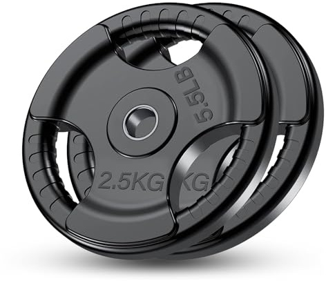 FK Sports Standard Weight Plates - Cast Iron Weight Plates with Rubber finish, 1 inch opening, 2.5kg, 5kg, 10kg, 15kg, 20kg, 25kg Tri Grip Barbell Weights, Gym Equipment, Sold in Pair (2 X 2.5KG)