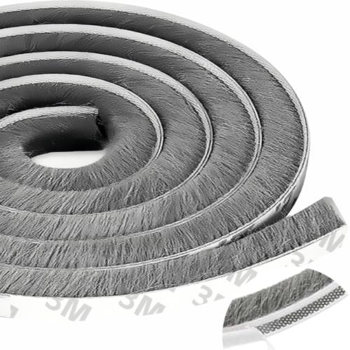 Jyvex 7M Junta de cepillo para puerta, autoadhesiva, 9 mm x 23 mm, tira de sellado para puerta, junta inferior con cepillo, caja de persiana, burlete para puertas