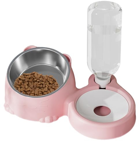 Set di ciotola di cibo e acqua di gatto | Stazione di alimentazione per animali domestici con archiviazione | Ciotole per gatti doppie con distributore d'acqua | Alimentatore elevato ergonomico per ga