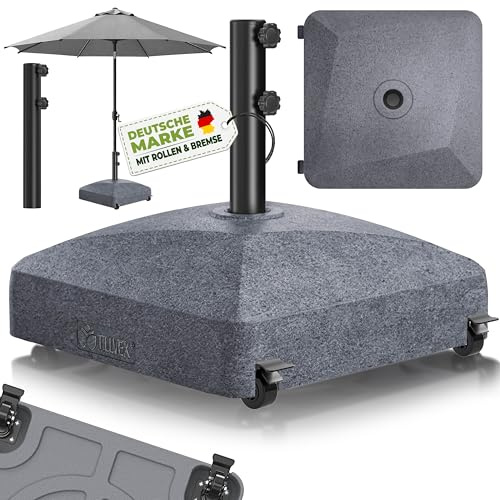 tillvex® Base per ombrellone GRAVIA e Ruote e Freni | Zavorra ombrellone riempibile 37L/56kg | Piedistallo per ombrelloni Giardino e Mercato Ø1,8-3,7m | Resistente a intemperie e UV (Effetto Granito)