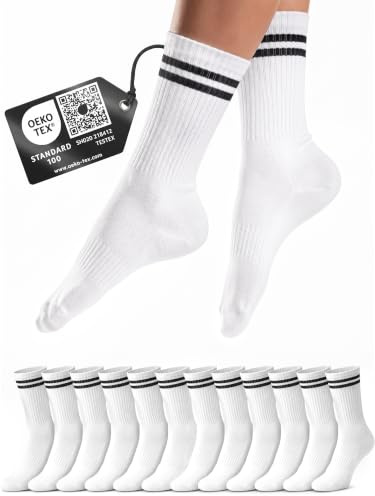 HELDENWERK® Calzini da tennis da uomo (6 paia), in cotone, con suola imbottita e tallone rinforzato, traspiranti, per il tempo libero, il tennis e la vita quotidiana, Righe bianche, 39-42