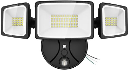 Onforu 80W Dusk to Dawn Outdoor Lighting,8000LM Black Flood Lights Outdoor,IP65 Waterproof Exterior Security LED Light,3 Adjustable Heads Photocell Light Fixture,6500K Floodlight for Garage,Patio,Yard