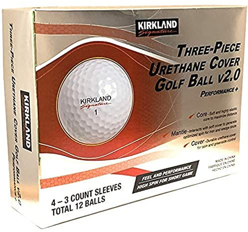Kirkland Signature Three-Piece Urethane Cover Golf Ball v2.0, 1 Dozen, 12 Count, White