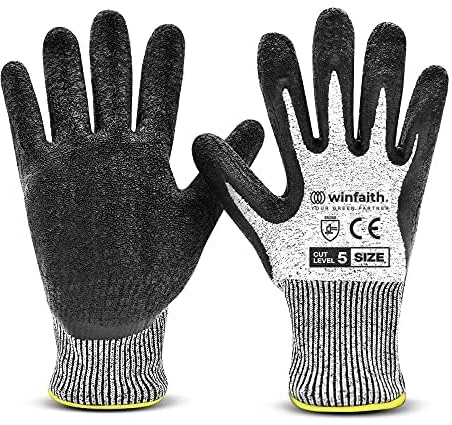 Winfaith - Guanti da Lavoro Uomo, Guanti Antitaglio da Giardinaggio, Isolanti per Elettricista, Meccanico, Officina, Presa Antiscivolo, Protezione di Livello 5 Certificato EN 388 (1 Paio, L)