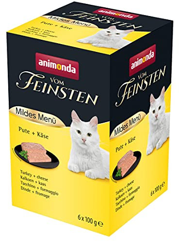 animonda Vom Feinsten Adult Mildes Menü Pute + Käse (6 x 100 g), Nassfutter für sensible Katzen, Katzenfutter ohne Getreide und Zucker, leicht verdauliches Futter mit Putenfleisch