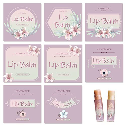 craspire Lippenbalsam-Etiketten, 80 Stück Selbstgemachte Lippenbalsam-Etiketten, 2 Lippenbalsam-Etiketten, wasserdichte Lippenbalsam-Aufkleber, Etiketten (Blumen-Rosa-Lila)