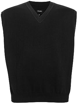 Krumba Hommes Pull Gilet pour Plus Taille: Grande Hauteur Col V sans Manches Tricoter Coton Arrêtez-Vous Noir 4XL