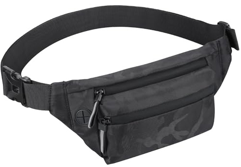 PITOZER Sac banane Everywhere pour la course à pied, sac banane pour homme, sac banane à bandoulière, sac banane de voyage, camouflage noir