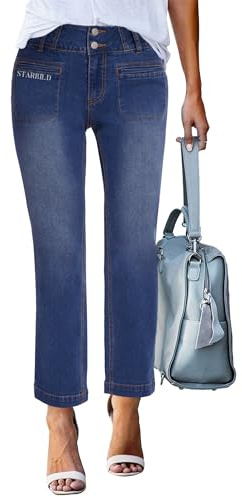 STARBILD Vaqueros para Mujer Straight Fit, Jeans Cintura Alta con Bolsillo Delantero Pantalones Skinny, Bolsillo Frontal - Azul S
