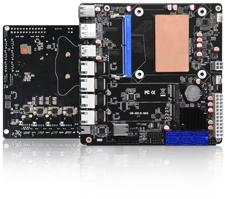 AIOPCWA NAS Motherboard, 6 Bay, 12th Gen Alder Lake N100 Low Power Industrial Mainboard, Mini ITX 17x17, 4 × I226V 2.5GbE LAN, ATX 24PIN, 3 Display, Type-C, DDR5 32GB RAM 1TB SSD