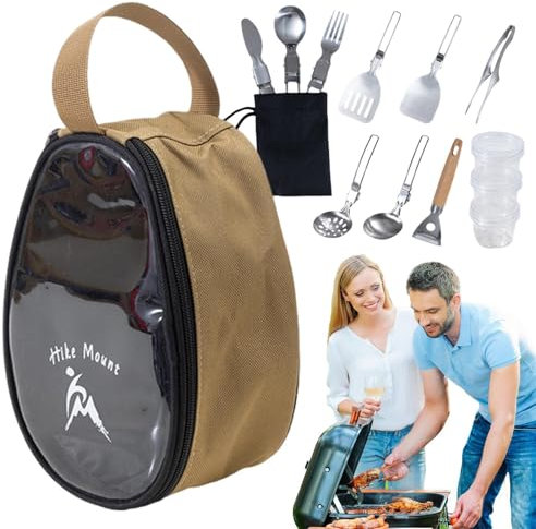 Set da cucina da campeggio, set di utensili da campeggio, set da 11 pezzi, utensili da cucina, set di stoviglie, borsa organizer pieghevole per da campeggio, set di pentole per escursioni