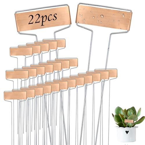 Lot de 22 étiquettes de plantes en cuivre de 25,5 cm de haut - Marqueurs de jardin - Étiquettes pour plantes d'extérieur pour légumes, fleurs, herbes, plantes en pot