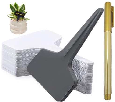 Set de 200 étiquettes pour plantes, etiquette potager, etiquette jardin exterieur, avec un marqueur inclus. Idéal pour jardins, vergers ou fermes, 10x6cm-blanc &noir