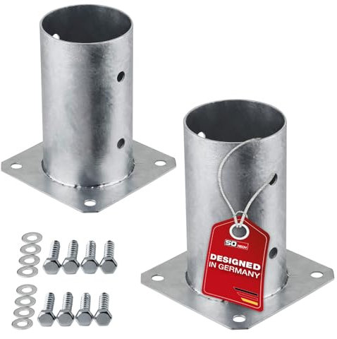 SET SOTECH di 2 tasselli a vite tondi Ø 80 mm, altezza 152 mm, acciaio zincato a caldo, supporti per pali in legno tondi - ideale per uso esterno