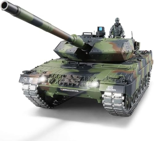 Tanque teledirigido con función de disparo German Leopard 2A6 Heng Long 1:16 con R&S, engranaje de metal y cadenas de metal -2,4 GHz -V 7.0 - PRO