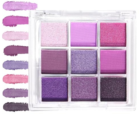 Purple Eyeshadow Palette, 9 Colours Matte Glitter Purple Eyeshadow, Long Lasting Highly Pigmented Lilac Eyeshadow, Waterproof Blendable Eye Shadow Pallets for Women Girls