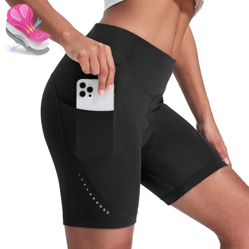 Nepest Padded Bike Shorts Women Cycling 4D Gel Padding & Pockets Bicycle Biking Biker Shorts Road Mountain Black,Large