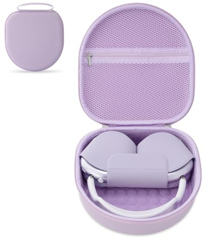 Case for Apple Airpods Max Headphones, Travel Portable Headphone Hard Case Cover Bag, Mesh Pouch with Zipper for Charger and Accessories (Purple)