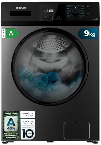 Cecotec Lavadora de Carga Frontal Bolero DressCode 9411 Inverter Steel, 1900W, 1400rpm, 9 kg, 16 programas, Motor Inverter Plus, Clase A, KidLock, DelayStart, SteamMax, DrumClean, Stop&Go, Inox