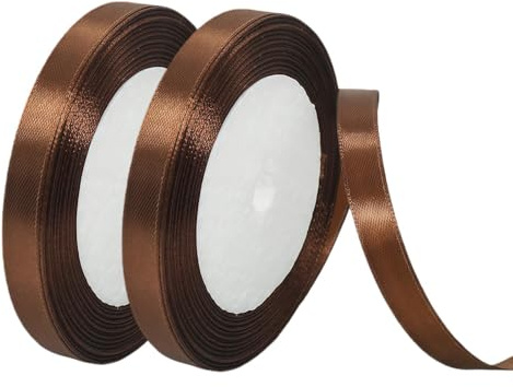 2Rolls Coffee Stain Ribbons 10mm x 22 Meters,Fabric Thick Gift Wrap Ribbon Christmas Ribbon for Gift Wrapping,Crafts,Flower Bouquets,Bow Making and Valentines Gifts Decorations