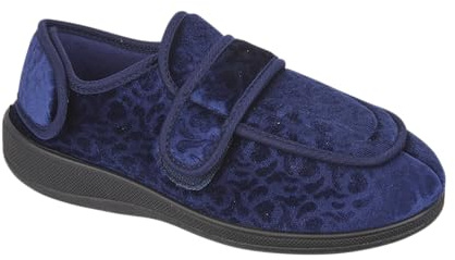 footloose.shoes Ladies Womens Wide Fit Diabetic Orthopedic Multi Fit Washable Bedroom Slippers Size UK 3-8 (Navy 1, 5, UK Footwear Size System, Adult, Women, Numeric, Wide, 5)