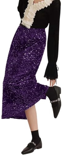 Paljettkjol damer glitterkjol paljetter låg midja pennkjolar nyårsafton outfit gyllene paljettkjol elastisk festival rave outfit, lila, one size