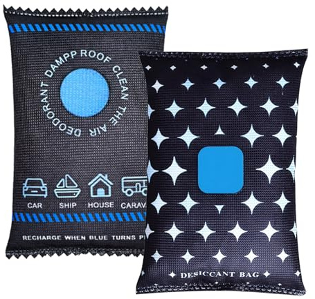 Deshumidificador para coche, 2 x 100 g cojín deshumidificador para coche, bolsas de deshumidificación reutilizables, bolsas desecantes de gel de sílice, adecuadas para prevenir el empañamiento de las