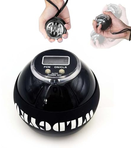 Ejercitador de Muñeca con Bola Giroscópica con Contador y Luces LED, Bola de Potencia Giroscópica de Inicio Automático para Entrenamiento de Fuerza en Antebrazo, Mano y Dedo Black