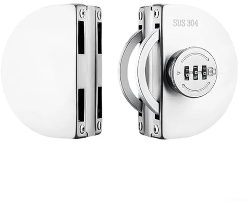 Serrure de porte en verre sans cadre, sans perçage, facile à installer, acier inoxydable 304 brossé, sans perçage, finition nickel (double cercle)