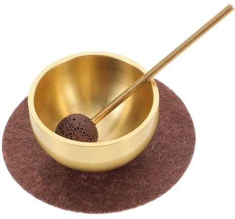 MAGICLULU Set di Ciotola Sonora Mini per Meditazione con Mazzuolo e Cuscino in Metallo e Feltro per Bilanciamento del Chakra del Cuore e Rilassamento