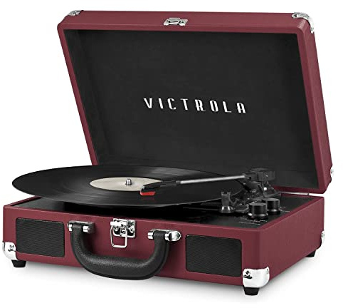Victrola Journey Bluetooth Portable Suitcase Record Player – with Built-in Speakers, 3 Speed Vinyl Record Player, RCA Out, Headphone Jack (Marsala)