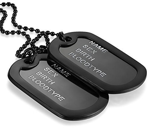 JewelryWe Schmuck Herren Männer Halskette, 2 Militärischen Erkennungsmarken Armee Stil Dog Tag Anhänger mit 70cm Kette, Schwarz #e