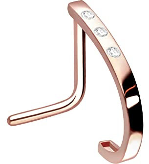 PIERCINGLINE Chirurgenstahl Nasenpiercing 3 Kristalle Piercing Nase Stecker Roségoldfarben