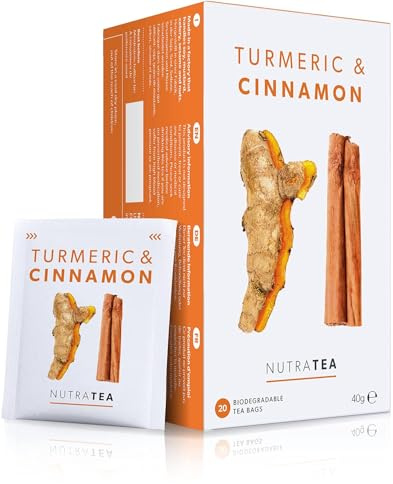 Nutra Tea Cúrcuma y canela, el té de cúrcuma apoya la salud del hígado y las articulaciones, el té de canela ayuda a fortalecer la circulación sanguínea, 40 bolsas de té reutilizables, té de hierbas