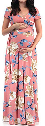 Freebily Vetement d Allaitement Robe Femme Maternité Longue Robe Grossesse Enceinte Casual Robe de Bain Plage Photographie Blouse Pyjamas Grande Taille S-4XL Rose 4XL