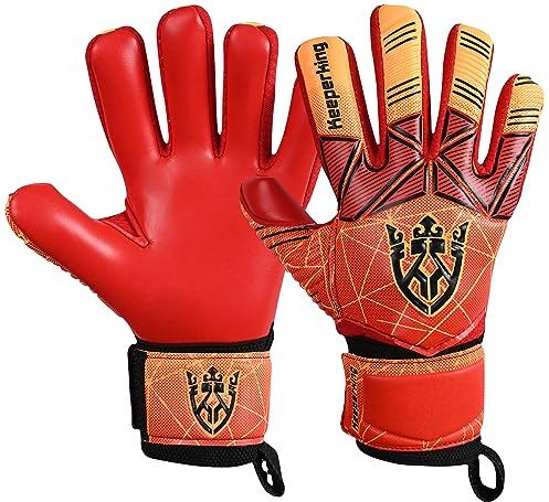 Keeperking Målvaktshandskar för vuxna, barn och ungdomar, med och utan fingerskydd, fotbollshandskar med avtagbara fingerskydd på 4 mm, unisex (10, röd – avtagbara fingerskydd)