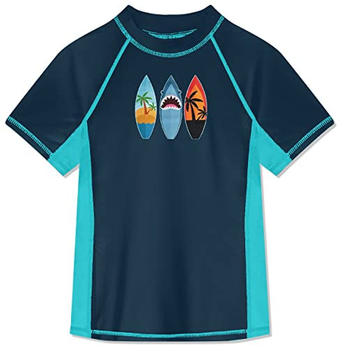 BesserBay Jungen Rashguard Kurzärmelig Badeanzug für Kinder Sonnenshutz 50+ Navy/Blau 130
