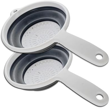 Colador Plegable de Silicona 20 cm con Mango – 2 Piezas Escurridor Pasta, Verduras, Frutas – Ideal como Utensilios de Cocina