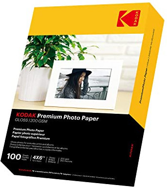 KODAK 200gsm 4R Premium Inkjet Hochglänzend Fotopapier DIN, 10 x 15 CM,200 g/m², 100 Blatt, Fotokarten Sofort Trocken Wasserfest Hochweiß fotoblätter für Canon HP Epson Tintenstrahldrucker