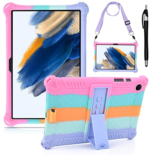 KATUMO Fodral för Samsung Galaxy Tab A8 10,5 tum (SM-X200/X205), Barnfodral för Galaxy Tab A8 10,5 tum, Silikonfodral med Penna och Axelrem