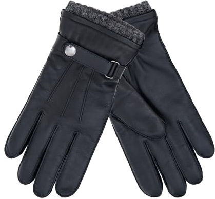 NF NITZSCHE fashion - Guanti in pelle nera da uomo - Taglie: 9 e 9,5 - Guanti caldi in pelle di alta qualità con fodera in lana - con funzione touch smartphone, nero, 8.5