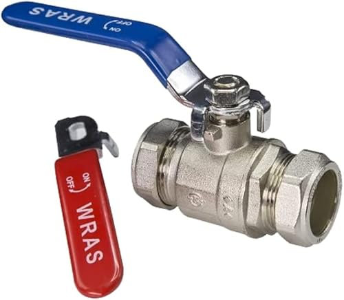 28mm Lever Valve Full BORE Ball Valve Compression Isolation Valve with RED & Blue Handle WRAS Approved