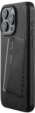 Mujjo Leather Wallet Phone Case - Fits iPhone 15 Pro Max - MagSafe Compatible - Premium Leather - Holds 3 Cards - Enhanced Protection - Made From Recycled Materials - Slim Profile - Black