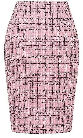 IDEALSANXUN Faldas Midi a Cuadros para Mujer, para otoño e Invierno, Longitud hasta la Rodilla, Falda de Lana con Abertura, Tweed Rosa, S