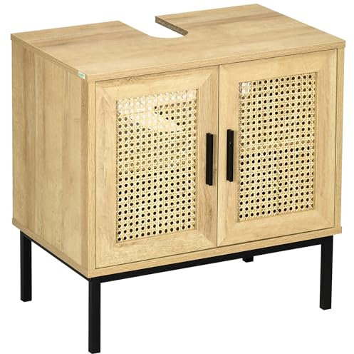 kleankin Meuble sous lavabo Armoire de Toilette sous évier - Armoire à 2 Portes avec étagère - 60 x 39 x 60 cm