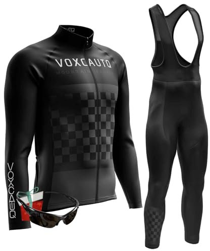 VOXCAUTQ Conjunto de Maillot Ciclismo Manga Larga Hombre con Culotte Otoño Secado Rápido Transpirable Custom Conjunto Ciclista Pro Team (M,TypA-5)