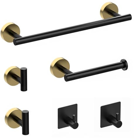 Toallero Baño Toalleros Barra para Baño, Ovis Ammon Juego de Accesorios de baño 6 Piezas SUS304 Acero Inoxidable Soporte para Papel higiénico de 40 cm, 2 Ganchos de Pared y 2 Ganchos para Bata
